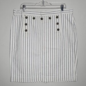 Ralph Lauren Womens 14 Sailor‎ White Striped Button Front Denim Skirt Coastal